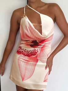 Deep V Neck Floral Print Slip Dress For Party - White - View 8