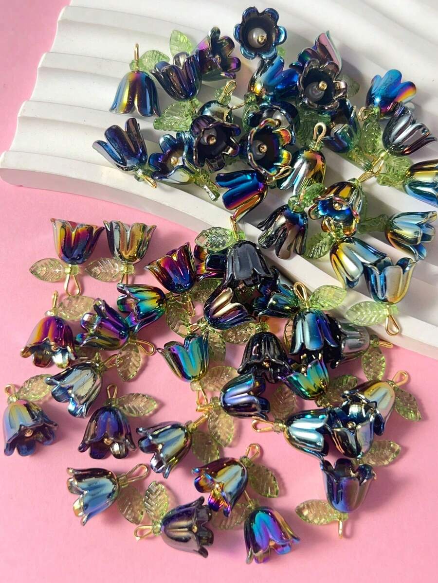 10pcs Fashionable Black Flower Pendant, Suitable For Earrings And Necklaces - Black - View 1