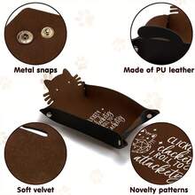 SWAJUJA 趣味猫咪骰子滚动托盘带折叠皮革支架 - RPG 游戏骰子的便携式存储，带有“CLICKETY CLATTERY I ROLL ATTEMPT”设计的装饰性桌面收纳盒，是送给游戏玩家的完美礼物，猫咪骰子托盘