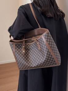 2026款大容量手提包，新款时尚女士单肩托特包，通勤百搭 - 咖啡棕 - 查看 7