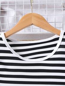 Teen Girls Casual Round Neck Striped Tank Dress, Spring/Summer - Black and White - View 3