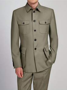 I FineLong Men's 2 Pieces Casual Business Professional Suit Jacket And Pants - Khaki - View 1