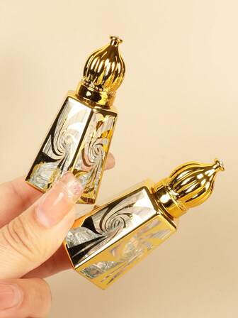 10ml Botella de vidrio chapada en oro Frasco de aceite esencial recargable de tamaño de viaje - Bola de rodillo a prueba de fugas con caja de regalo de lujo, gotero portátil premium para fragancias y aromaterapia