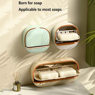 1个带沥水盘的豪华皂碟，防水皂盒，适用于淋浴间，壁挂式设计，带翻盖，是浴室的理想之选，也是开学必备品。