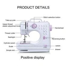 Máquina de coser eléctrica portátil para dormitorio, máquina de coser eléctrica multifuncional para el hogar, máquina de reparación de overlock de velocidad ajustable, 12 patrones de puntadas, portátil para el hogar para jeans, almohadas, muñecas, ropa, - Tipo de Enchufe A USA (110-127V) - Ver 5