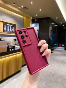 1pc Burgundy Camera Drop Protection Phone Case Compatible With Apple/ Galaxy/Infinix/Redmi/OPPO/VIVO/Realme/MOTO - Burgundy - View 3