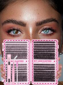 640 Peças Conjunto de Clusters de Cílios Individuais, Kit de Extensão de Cílios em Clusters, Kit de Cílios Individuais Mistos de 9-16mm com Adesivo e Selante de Cílios, Removedor, Pinça de Cílios, Pincel, Kit de Extensão de Cílios DIY para Uso Doméstico, Cílios Postiços