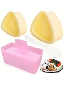 4PCS/Set Onigiri Mold Rice Mold Musubi Maker Kit Musubi Maker Press Classic Triangle Rice Ball Mold Maker Sushi Mold For Lunch Bento And Home DIY - Yellow - View 1