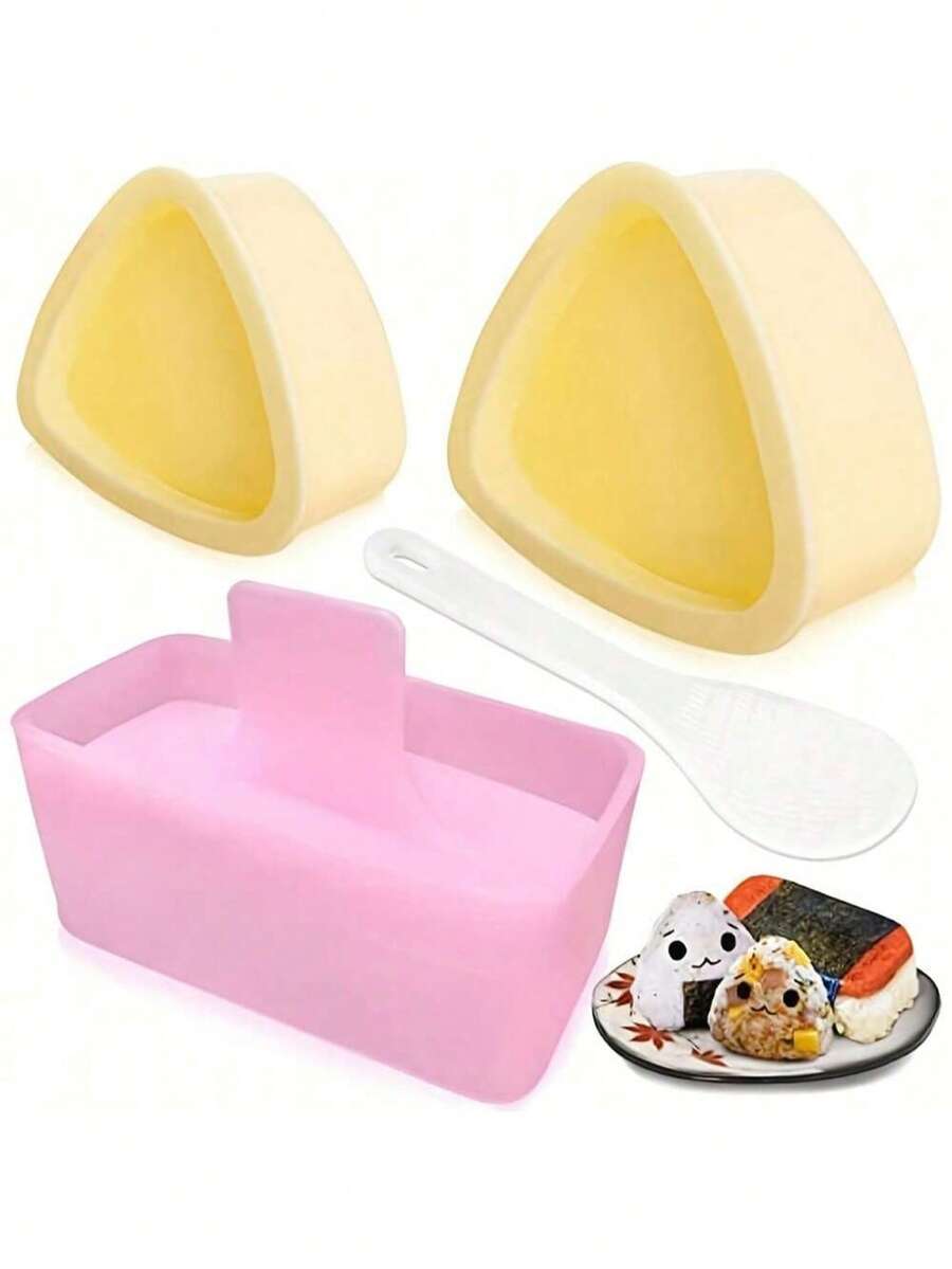 4PCS/Set Onigiri Mold Rice Mold Musubi Maker Kit Musubi Maker Press Classic Triangle Rice Ball Mold Maker Sushi Mold For Lunch Bento And Home DIY - Yellow - View 1