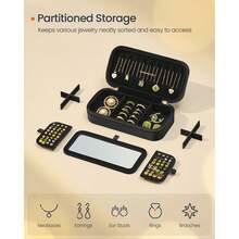 Caja de joyería SONGMICS HOME ANAH Collection - Estuche de joyería de viaje pequeño con espejo, MJBC180B01 Almacenamiento para la vuelta al colegio en el dormitorio - Negro - Ver 5