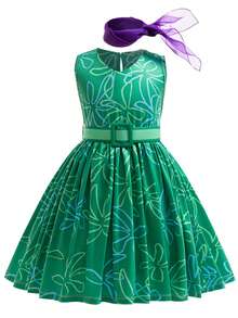 厌恶服装女孩万圣节圣诞节角色扮演公主派对化装打扮 + 假发围巾 + 腰带套装 - 綠色 - 查看 3