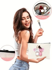 1 件装伴娘化妆包，伴娘礼品包婚礼旅行盥洗包带拉链新娘伴娘包婚礼新娘送礼会单身派对礼物，字母化妆包，白色字母化妆工具收纳袋收纳袋