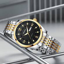 BIDEN BIDEN Men's Fashionable Business Watch, High-Quality Luxury Waterproof Luminous Pointer Calendar Week, Men's Steel Strap Quartz Watch, With Gift Box, Suitable For Daily Business And Leisure Wear