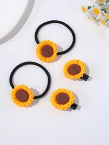4pcs/Set Girls' Countryside Resin Yellow Sunflower Style Hair Clips & Hair Bands - Yellow - View 3