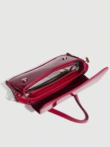 1 件女士 PU 皮革小方包，栗色，百搭漆皮迷你包，Y2K Babe 钱包，单肩包/腋下包，时尚斜挎包，配有 2 条肩带，可调节佩戴选项 - 酒紅色 - 查看 7