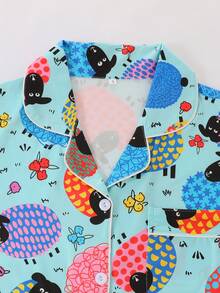 3pcs/Set Women Sleepwear, Cartoon Dog Print Short Sleeve Top, Short Pants And Long Pants, Collared Button Front Tee, Comfortable Loose Fit, Suitable For All Seasons, Homewear