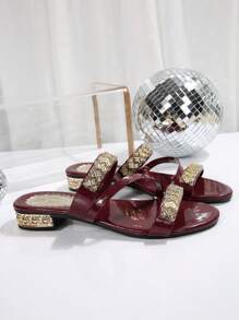 Women's Flat Sandals, Rhinestone&Glitter Dual-Wear Summer Slippers, Fashion Outdoor Wear