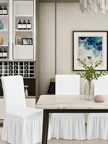 1/2/4件装纯色牛奶丝长裙式椅套，全覆盖防滑耐用可水洗高弹力，易于安装，通用家具保护套，适用于派对、婚礼、宴会、活动、餐饮、庆典等场合。