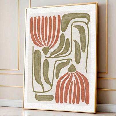 1pc Framed/Unframed Boho Botanical Floral Vintage Wall Art Canvas Poster Print Minimalist Olive Green Bohemian Abstract Flower Rustic Retro Painting For Dorm,Living Room,Apartment,Bedroom,Modern Home Decoration