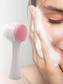2-In-1 Silicone Cleansing Brush, Facial Cleansing Exfoliating Brush, Soft-Bristle Washable Face Brush, Dual-Sided Facial Cleansing Tool, With Ultra Fine Soft Pore Deep Cleansing Silicone Double Side Face Wash Scrub Brush, For Massaging, Makeup Removal, Skincare