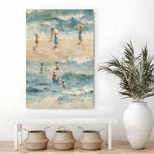 1 pieza Obra de arte de lienzo enmarcada, Paseo por la playa, Charm de verano, Impresión de arte estilo impresionista en lienzo, Pintura de póster de decoración de pared, Regalo ideal para dormitorio, sala de estar, pasillo, dormitorio, lista para colgar - Multicolor - Ver 5