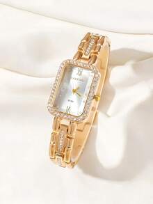 1pc New Arrivals Square Dial Women Watch, Elegant Fashionable Style With Roman Numerals And Rhinestone, Suitable For Party,Holiday,Birthday,The Best Gift Watch For Ladies