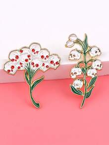 2Pcs Punk Skull Flower Enamel Pins Women's Brooches Lapel Pins Badge On Backpack Costume Accessories Jewelry Gift - Multicolor - View 3