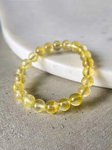 1pc Citrine Stretch Beaded Bracelet, Yellow Crystal Bracelet For Abundance, Luck, Wealth, Energy Healing Jewelry Gift 6mm 8mm 10mm