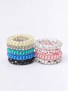 9 件彩虹螺旋发带，星星印花弹性发带，时尚百搭发饰马尾辫发夹发圈橡皮筋发绳 - 彩色 - 查看 2