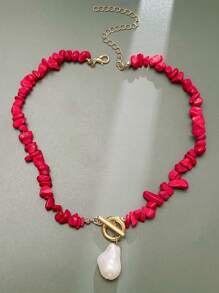 Niche Design Sense, Crushed Stone Beaded Necklace, Versatile For Women, Baroque Pearl Pendant, Collarbone Chain Accessory