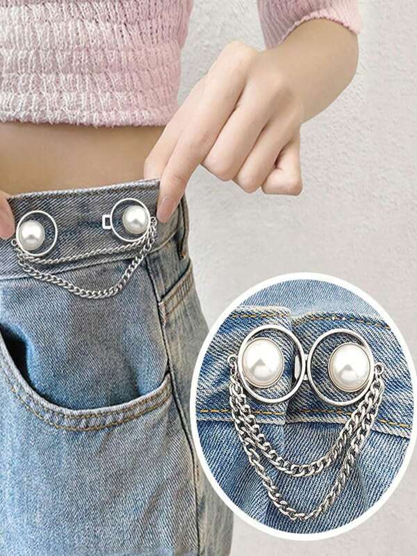 2pcs Adjustable Button For Jeans, Detachable Decorative Waist Buckles, Perfect Fit Tighten Waist Adjustment Instant Button Pins For Pants