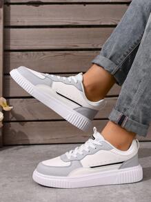 Lace-Up Casual Men Women Sneakers, High Fashionable White Shoes, Versatile Soft Sole Student Skateboarding Shoes, Anti-Slip Wear-Resistant, Size 36-45