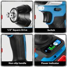 ONEVAN Electric Wrenches, 1500W Brushless Impact Wrench With 1800Nm Torque, 1/2-Inch Impact Wrench, Electric Screwdriver, Drill Driver - Màu xanh lam - Xem 10