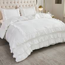 3 Pcs White Ruffle Comforter Set Boho Shabby Chic Bedding Sets, Soft Fluffy Comforters Sets For All Season,Vintage Ruffled Microfiber Lightweight Quilt Set Gift For Women Girls For Room Decor With 1 Comforter And 2 Pillowcases - White - View 2