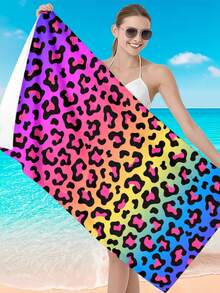 1pc Gradient Leopard Print Beach Towel, Extra Large Super Absorbent Microfiber Beach Blanket, Suitable For Travel, Pool, Diving, Surfing, Yoga, Camping, Available In Adult & Child Sizes, Vacation, Bathing, Outdoor Travel Beach Towel - Multicolor - View 4