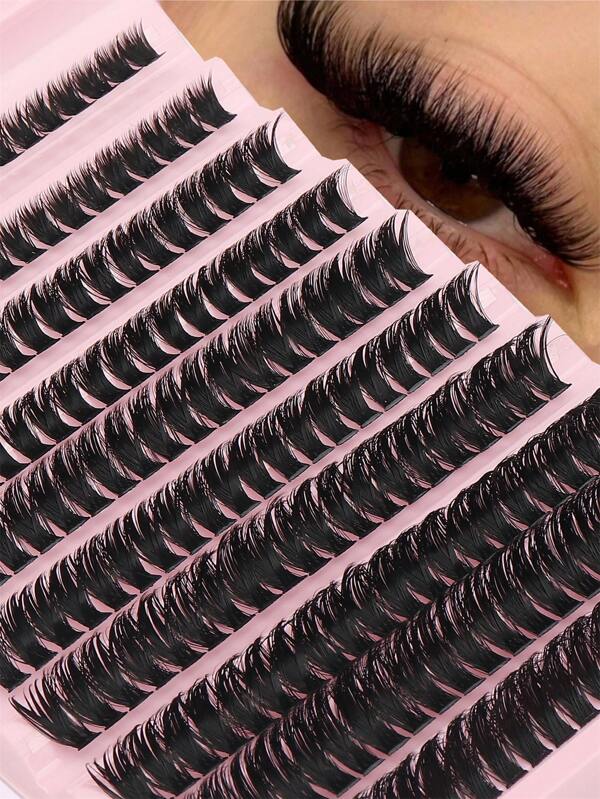 8-16 mm rizo D DIY 200 piezas Pestañas agrupadas para ojos, extensiones 80D esponjosas y voluminosas de pestañas postizas individuales, pestañas de visón falso, reutilizables