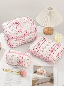 1PC Blue Striped Flower Makeup Bag, Quilted Portable Toilet Bag, Makeup Bag, Large Capacity Storage Bag, Suitable For Wallet, Lipstick, Sanitary Napkins, Pads, Coins, Keys, Earphones, Earphones And Accessories, Travel Storage Bag, Earrings, Bracelets, Necklace, Glasses, Sunglasses, Suitable For Women, Girls, Teenagers, Candy, Nurses, Female Students, Students, Gifts. Cosmetic Bag