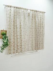 2pcs Leaf & Vine Embroidered Sheer Curtain Panels, In White/Gray/Green/Khaki, Hang On Rod, Multi-Size & Room Suitable For Decoration - Khaki - View 16
