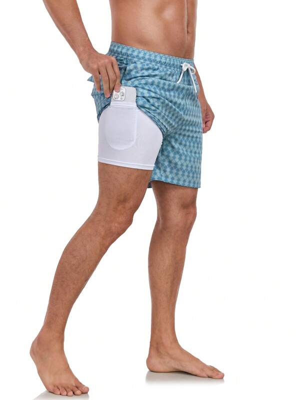 Nuevos pantalones cortos para hombre de secado rápido con estampado, pantalones cortos de playa de moda con forro de seda de leche y malla, bañadores, hawaianos