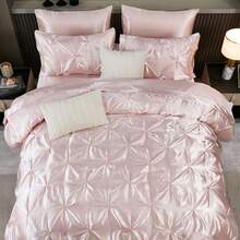 10-Piece Satin Comforter Set With Sheet Set Queen Size Pinch Pleat Bedding Comforter Set Silk Like Satin Bedding Set For Bedroom And Guest Room Soft Lightweight Luxury Satin Bed Set With 1 Comforter 4 Pillowcases 1 Flat Sheet 1 Fitted Sheet 1 Bed Skirt And 2 Cushion Cover (Twin Size Includes 8 Pcs) - 淺粉色 - 查看 10