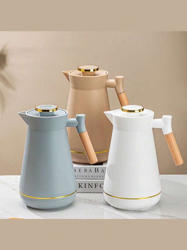 1pc 1000ml Large Capacity Home Use Wooden Handle Water Pot, Portable Office Tea Pot, Glass Liner Bottle, 24 Hours Hot Water Kettle