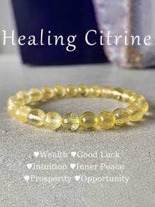 1pc Citrine Stretch Beaded Bracelet, Yellow Crystal Bracelet For Abundance, Luck, Wealth, Energy Healing Jewelry Gift 6mm 8mm 10mm