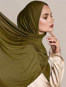 1pc Elegant Solid Color Scarf, All Season - Mercerized Cotton Headscarf - View 9