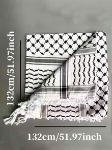 1pc Large Arabic Military Tactical Desert Shemagh Keffiyeh Scarf, Black And White, Handmade Double-Knotted Fringe - Multicolor - View 2