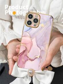 1 件 6D 电镀粉色大理石纹理图案防震手机壳，兼容 Apple/Android 智能手机 - 彩色 - 查看 3