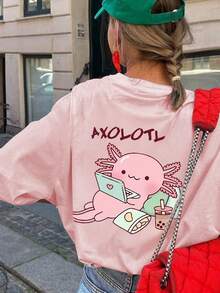 1pc Tween Girl Cartoon Print Short Sleeve Pullover T-Shirt, Comfortable & Fashionable Summer Top For Students & Young Ladies' - Pink - View 4