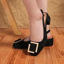 Square Toe Bowknot Chunky Heel Closed Toe Sandals For Women - Black - View 6