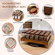 SAEIV Elegant Acacia Wood Tray Spice Rack With Glass, Wooden Spice Rack + 24 120ml Square Spice Jars, Spice Labels, Natural Spice Organizer, Spice Rack With Glass, Spice Organizer - 24 Acacia Wood Pallets - View 3
