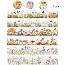 1 Roll Of 4CM Wide * 2M Long Two Styles Of Stickers Forest Animal Flower Garden Fence Mushroom Handbook Tape Stickers Aesthetic Stickers For Scrapbook Journaling Water Bottles Laptop, Scrapbooking Supplies Kit, Waterproof Vinyl Bullet Junk Journal Stickers For Adults Back To School