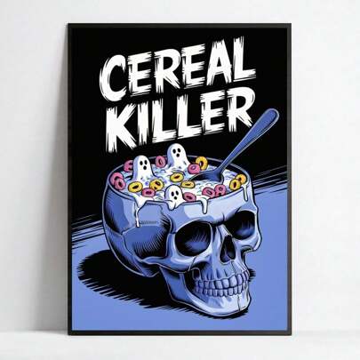 [Whimsical Horror Cereal Killer Art] 1pc Whimsical Horror Cereal Killer Vintage Gothic Skull Canvas Wall Arts Posters - No Framed Wall Decor For Living Room, Bedroom, Bathroom - Ideal For Halloween & Holiday Parties - 11.8x15.7 Inches